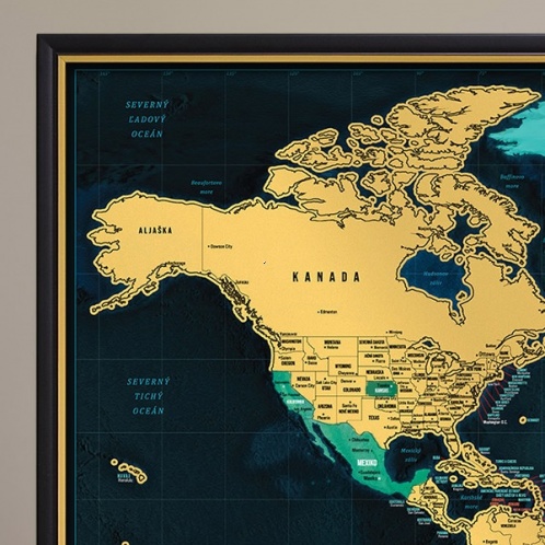 Zarámovaná mapa SVETA - čierny rám