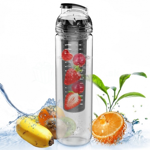 Eko fľaša s filtrom na ovocie 800ml (sivá)