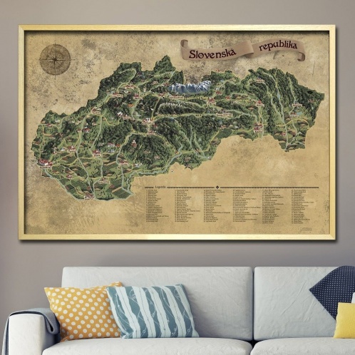 Zarámovaná mapa Slovenska - rám Natur